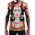 Frida Kahlo And Pink Flower Print Men's Workout Tank Top