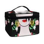 Frida Kahlo And Pink Flower Print Travel Makeup Bag