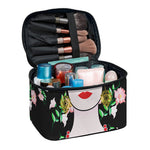Frida Kahlo And Pink Flower Print Travel Makeup Bag