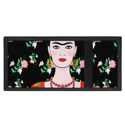 Frida Kahlo And Pink Flower Print Trifold Wallet