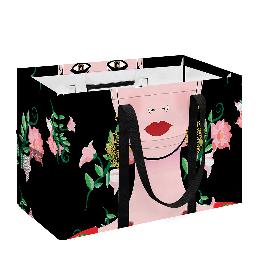 Frida Kahlo And Pink Flower Print Utility Tote Bag