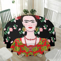 Frida Kahlo And Pink Flower Print Waterproof Round Tablecloth