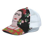 Frida Kahlo And Pink Flower Print White Mesh Trucker Cap