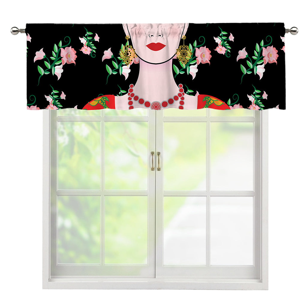 Frida Kahlo And Pink Flower Print Window Valance