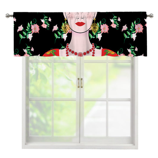 Frida Kahlo And Pink Flower Print Window Valance