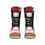 Frida Kahlo And Pink Flower Print Winter Boots