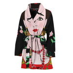 Frida Kahlo And Pink Flower Print Women's Bathrobe
