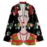 Frida Kahlo And Pink Flower Print Women's Blazer