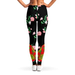 Frida Kahlo And Pink Flower Print Women's Leggings
