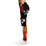 Frida Kahlo And Pink Flower Print Women's Leggings