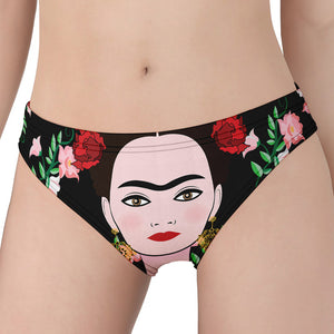 Frida Kahlo And Pink Flower Print Women's Panties