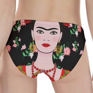 Frida Kahlo And Pink Flower Print Women's Panties