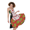 Frida Kahlo And Pink Flower Print Sleeveless Knee Length Dress