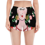 Frida Kahlo And Pink Flower Print Women's Split Running Shorts