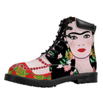 Frida Kahlo And Pink Flower Print Work Boots