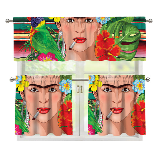 Frida Kahlo Serape Print 3 Piece Kitchen Curtains