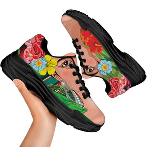 Frida Kahlo Serape Print Black Chunky Shoes