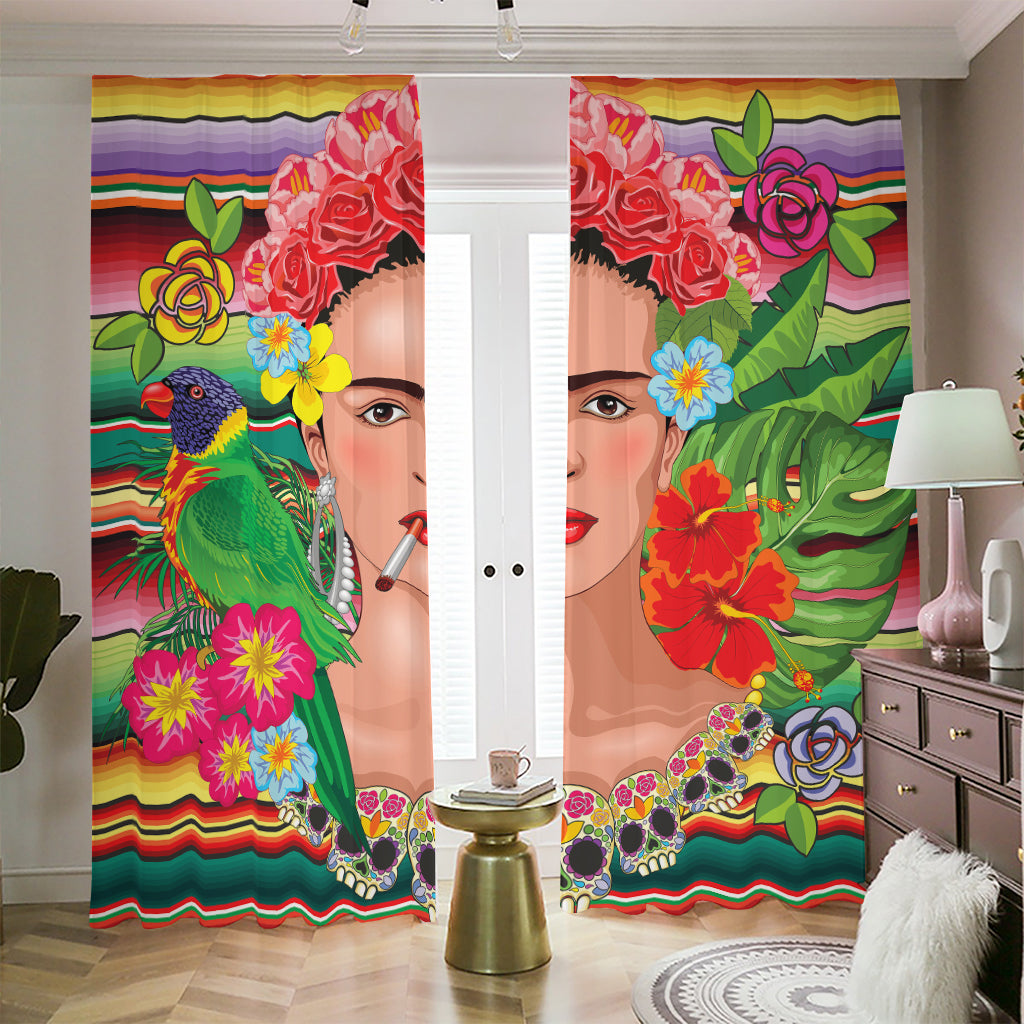 Frida Kahlo Serape Print Blackout Pencil Pleat Curtains