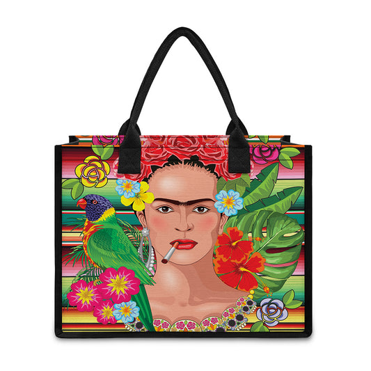 Frida Kahlo Serape Print Canvas Tote Bag