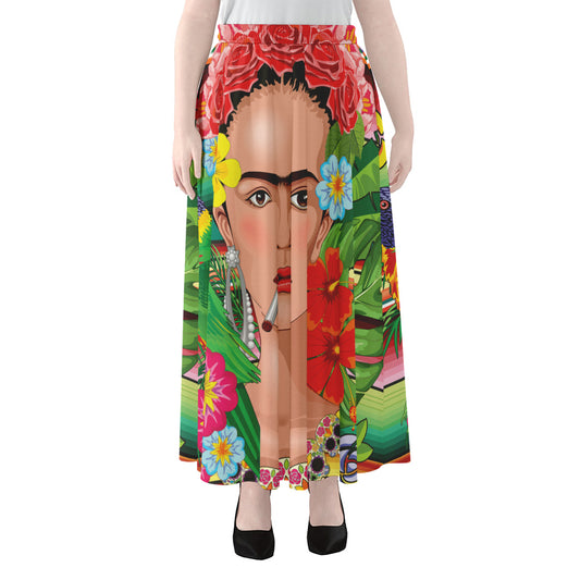 Frida Kahlo Serape Print Chiffon Maxi Skirt