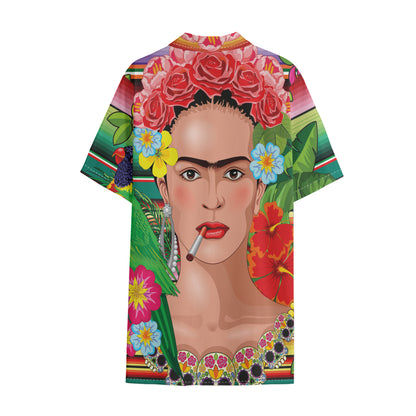 Frida Kahlo Serape Print Cotton Hawaiian Shirt