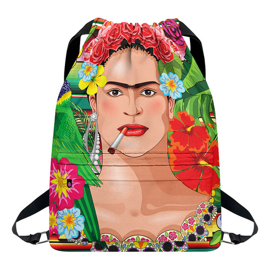 Frida Kahlo Serape Print Drawstring Backpack