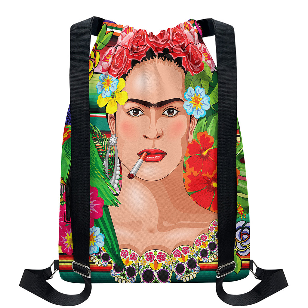 Frida Kahlo Serape Print Drawstring Backpack