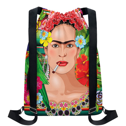 Frida Kahlo Serape Print Drawstring Backpack
