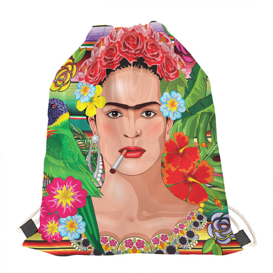 Frida Kahlo Serape Print Drawstring Bag