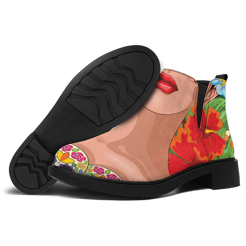 Frida Kahlo Serape Print Flat Ankle Boots