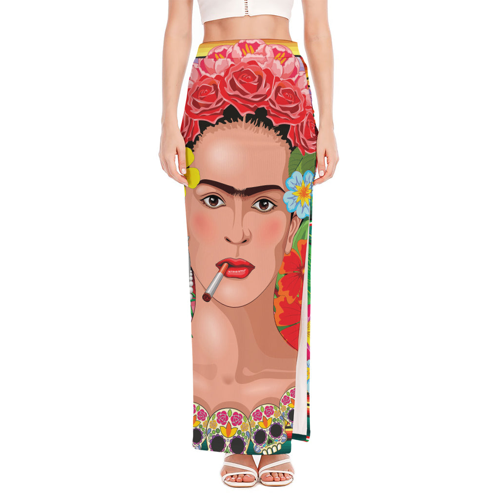 Frida Kahlo Serape Print High Slit Maxi Skirt