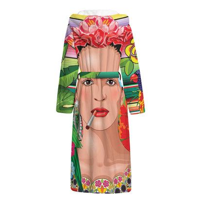 Frida Kahlo Serape Print Hooded Bathrobe
