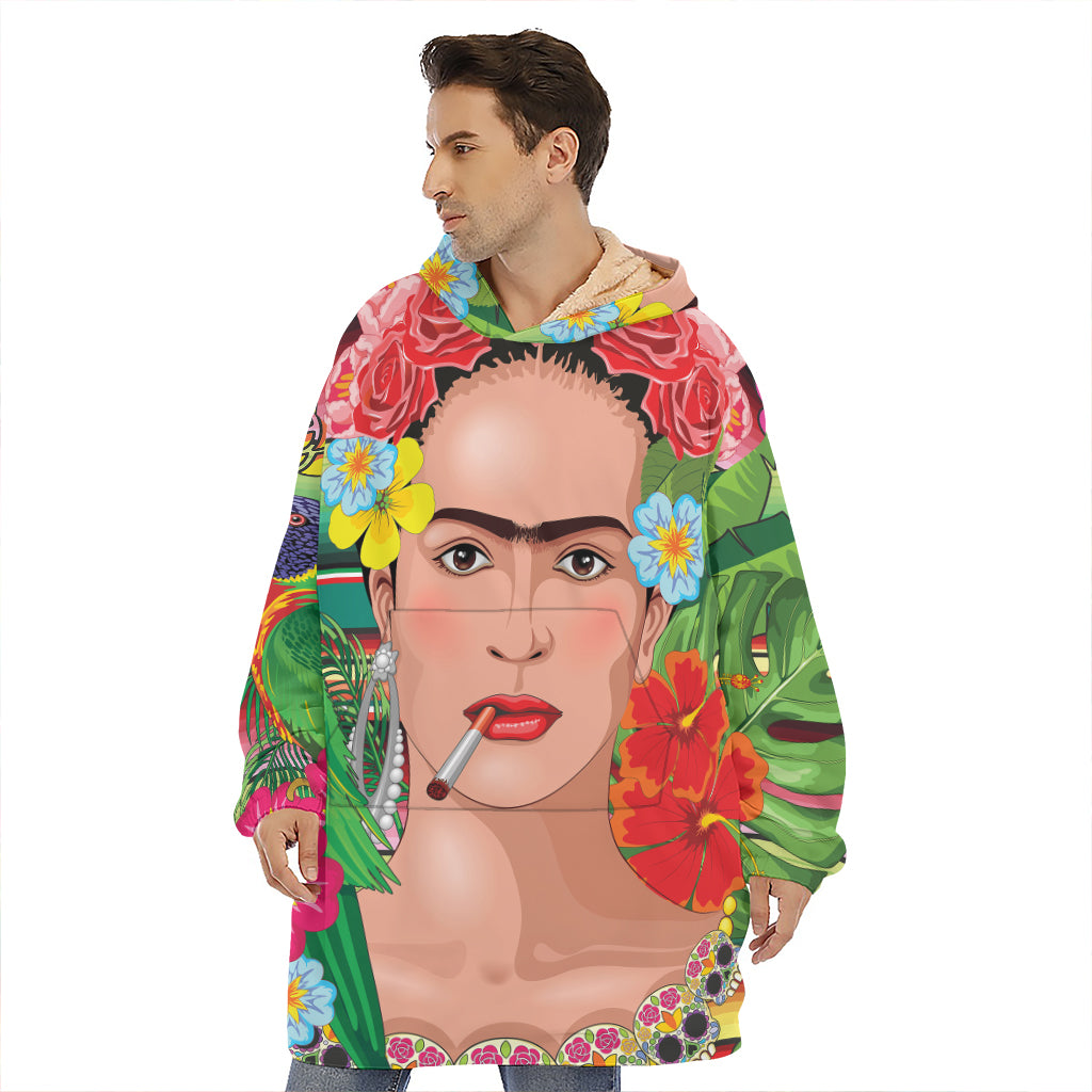 Frida Kahlo Serape Print Hoodie Blanket