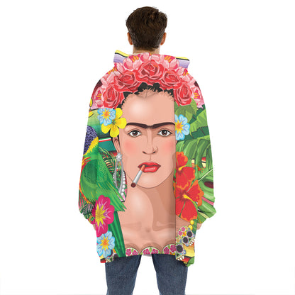 Frida Kahlo Serape Print Hoodie Blanket