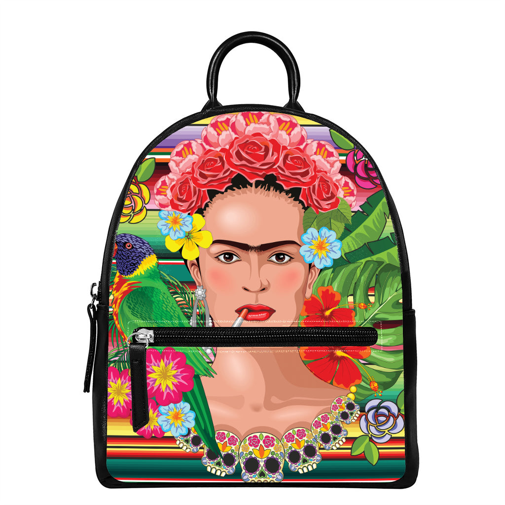 Frida Kahlo Serape Print Leather Backpack