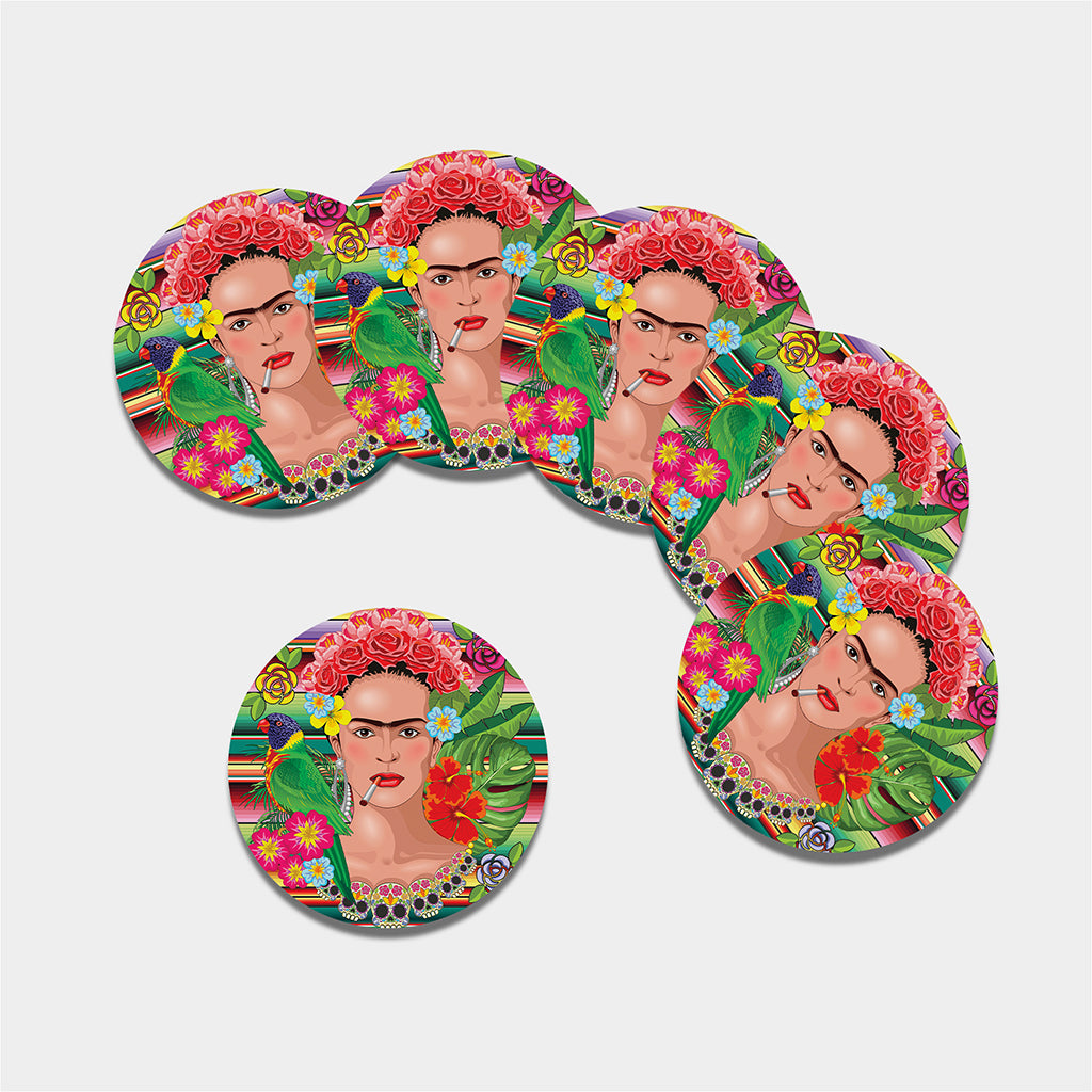 Frida Kahlo Serape Print Leather Coaster Set