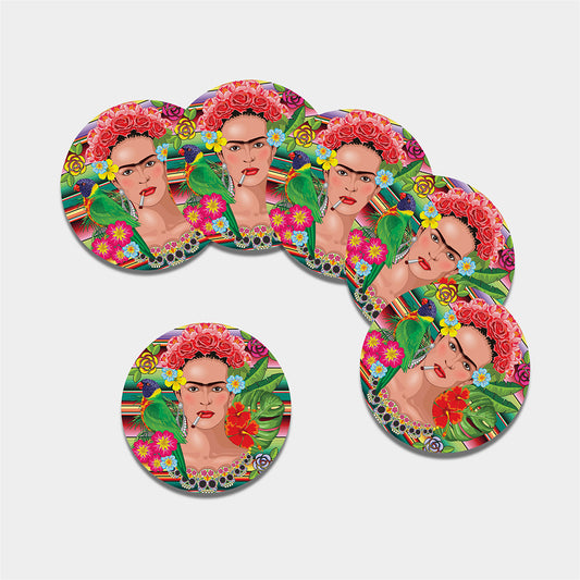 Frida Kahlo Serape Print Leather Coaster Set