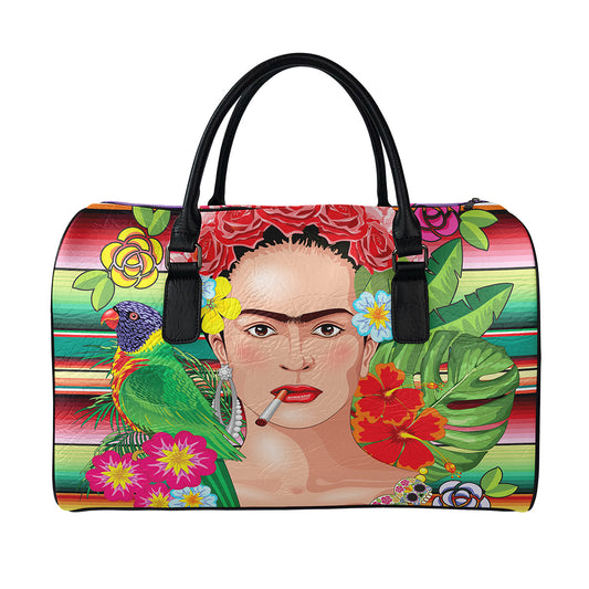 Frida Kahlo Serape Print Leather Duffle Bag