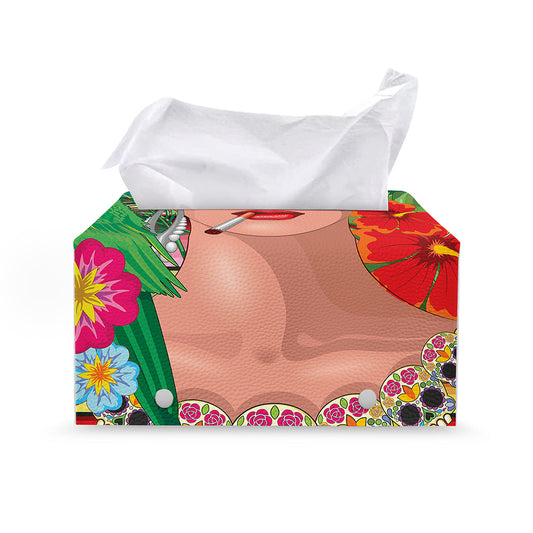 Frida Kahlo Serape Print Leather Tissue Box Cover