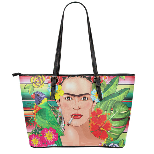 Frida Kahlo Serape Print Leather Tote Bag