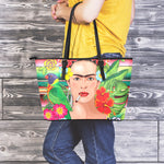 Frida Kahlo Serape Print Leather Tote Bag
