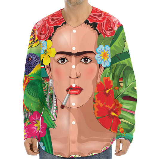 Frida Kahlo Serape Print Long Sleeve Baseball Jersey
