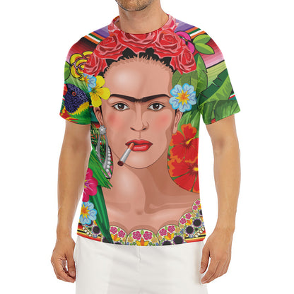 Frida Kahlo Serape Print Men's Short Sleeve Rash Guard