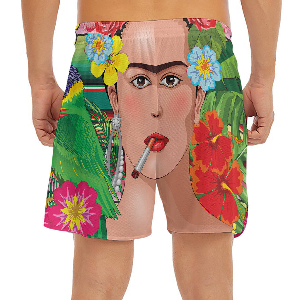 Frida Kahlo Serape Print Men's Split Running Shorts