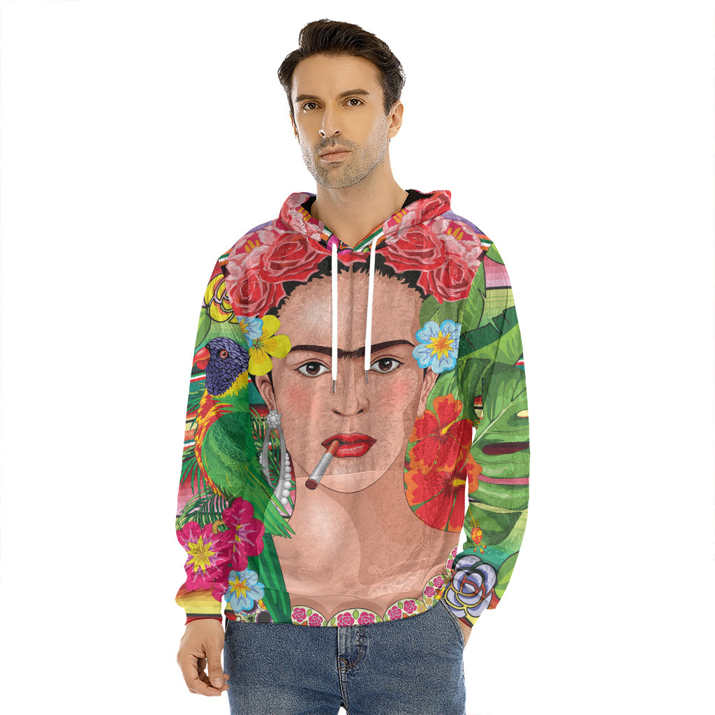 Frida Kahlo Serape Print Men's Velvet Pullover Hoodie