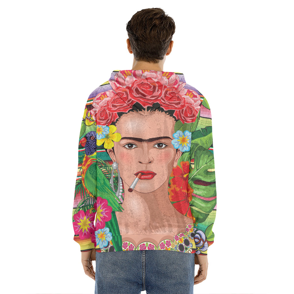 Frida Kahlo Serape Print Men's Velvet Pullover Hoodie
