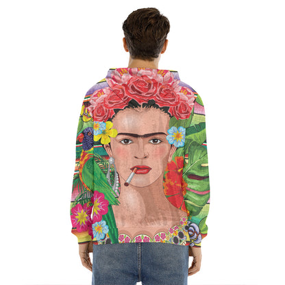 Frida Kahlo Serape Print Men's Velvet Pullover Hoodie