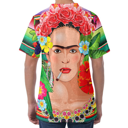 Frida Kahlo Serape Print Men's Velvet T-Shirt