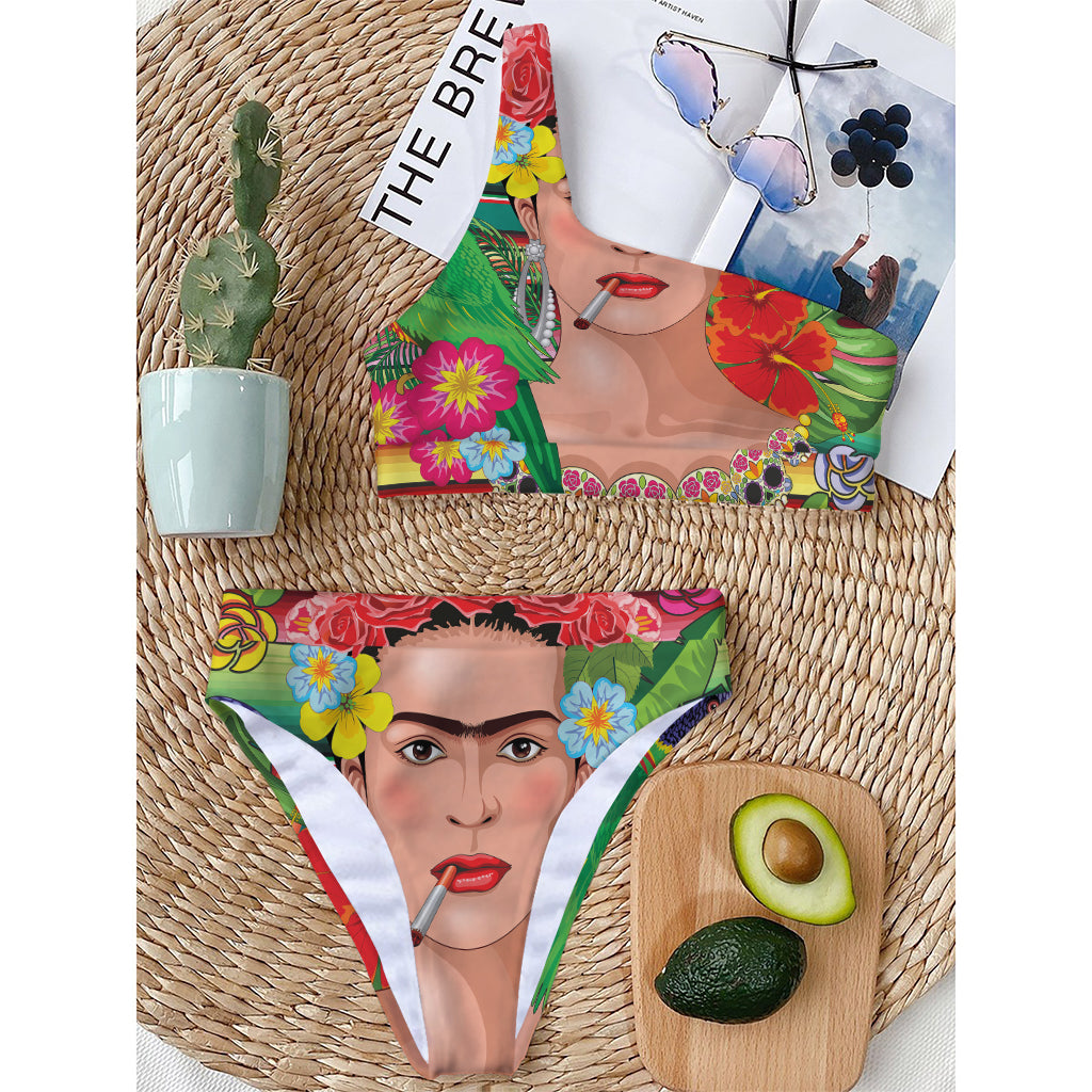 Frida Kahlo Serape Print One Shoulder Bikini Top