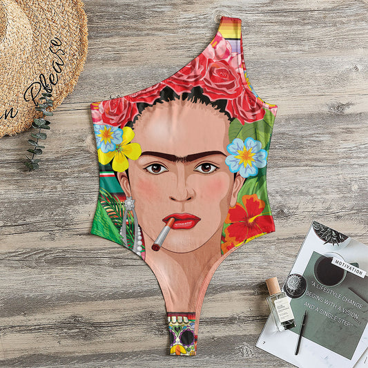 Frida Kahlo Serape Print One Shoulder Bodysuit